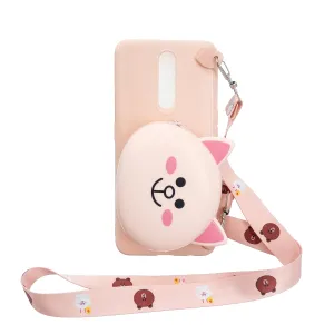 For OPPO F11/F11 Pro Cellphone Case Mobile Phone TPU Shell Shockproof Cover with Cartoon Cat Pig Panda Coin Purse Lovely Shoulder Starp  Pink