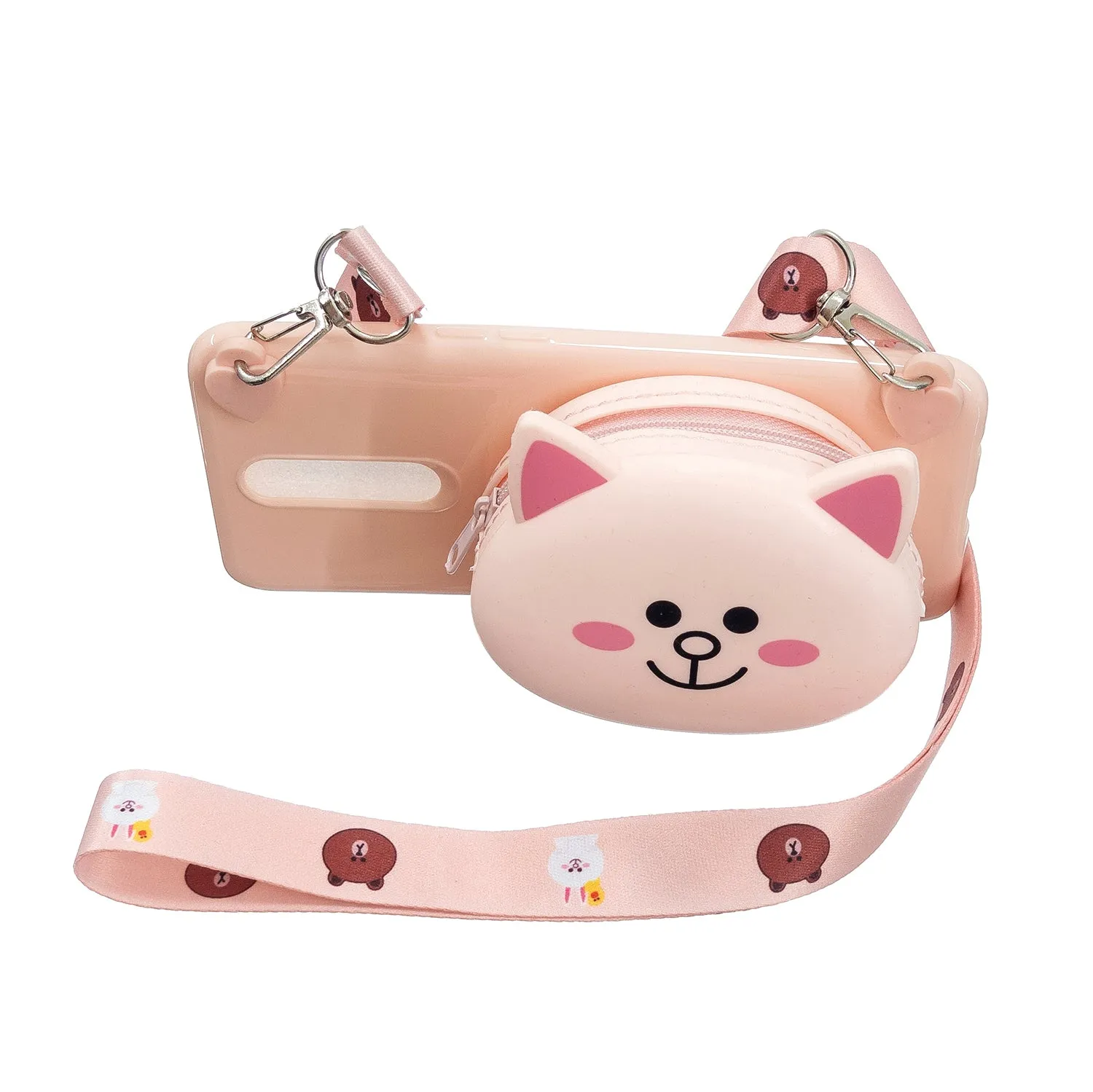 For OPPO F11/F11 Pro Cellphone Case Mobile Phone TPU Shell Shockproof Cover with Cartoon Cat Pig Panda Coin Purse Lovely Shoulder Starp  Pink