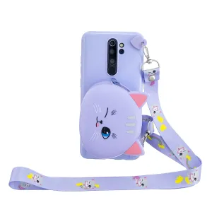 For Redmi Note 8/8T/8 Pro Cellphone Case Mobile Phone Shell Shockproof TPU Cover with Cartoon Cat Pig Panda Coin Purse Lovely Shoulder Starp  Purple