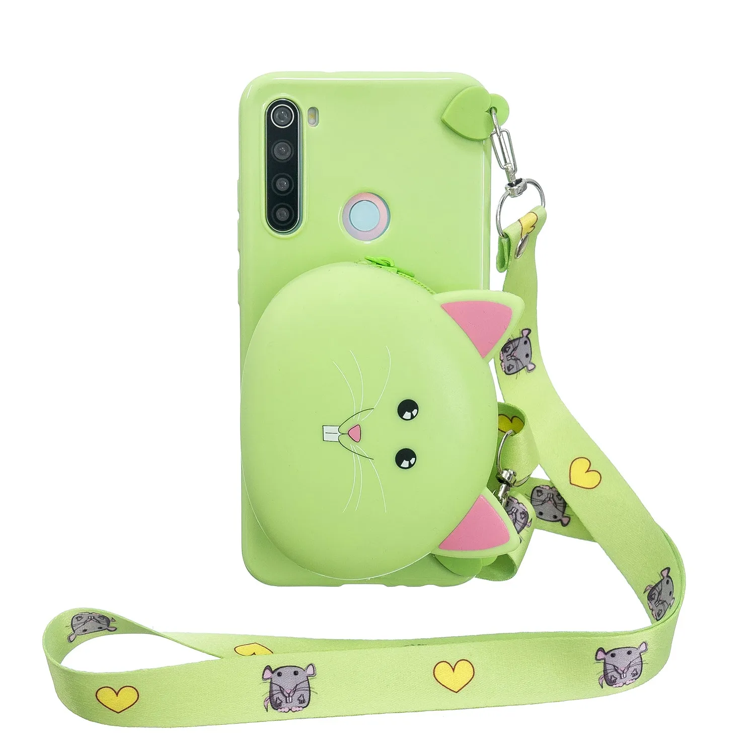 For Redmi Note 8/8T/8 Pro Cellphone Case Mobile Phone Shell Shockproof TPU Cover with Cartoon Cat Pig Panda Coin Purse Lovely Shoulder Starp  Purple