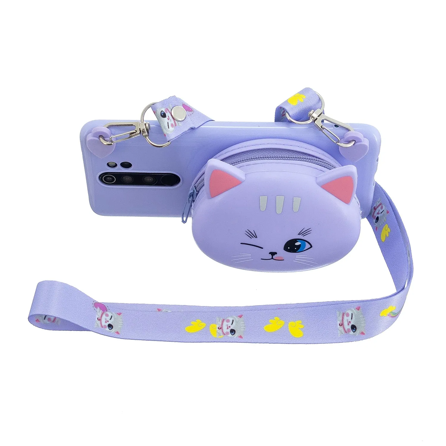 For Redmi Note 8/8T/8 Pro Cellphone Case Mobile Phone Shell Shockproof TPU Cover with Cartoon Cat Pig Panda Coin Purse Lovely Shoulder Starp  Purple