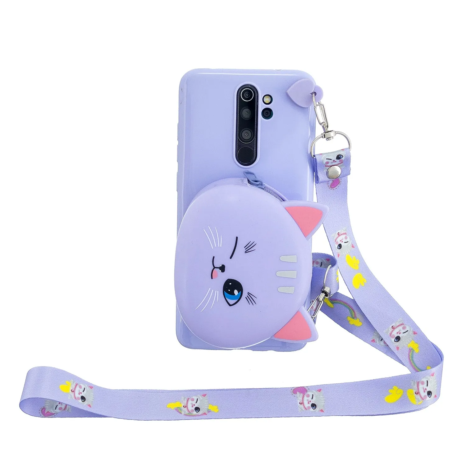 For Redmi Note 8/8T/8 Pro Cellphone Case Mobile Phone Shell Shockproof TPU Cover with Cartoon Cat Pig Panda Coin Purse Lovely Shoulder Starp  Purple