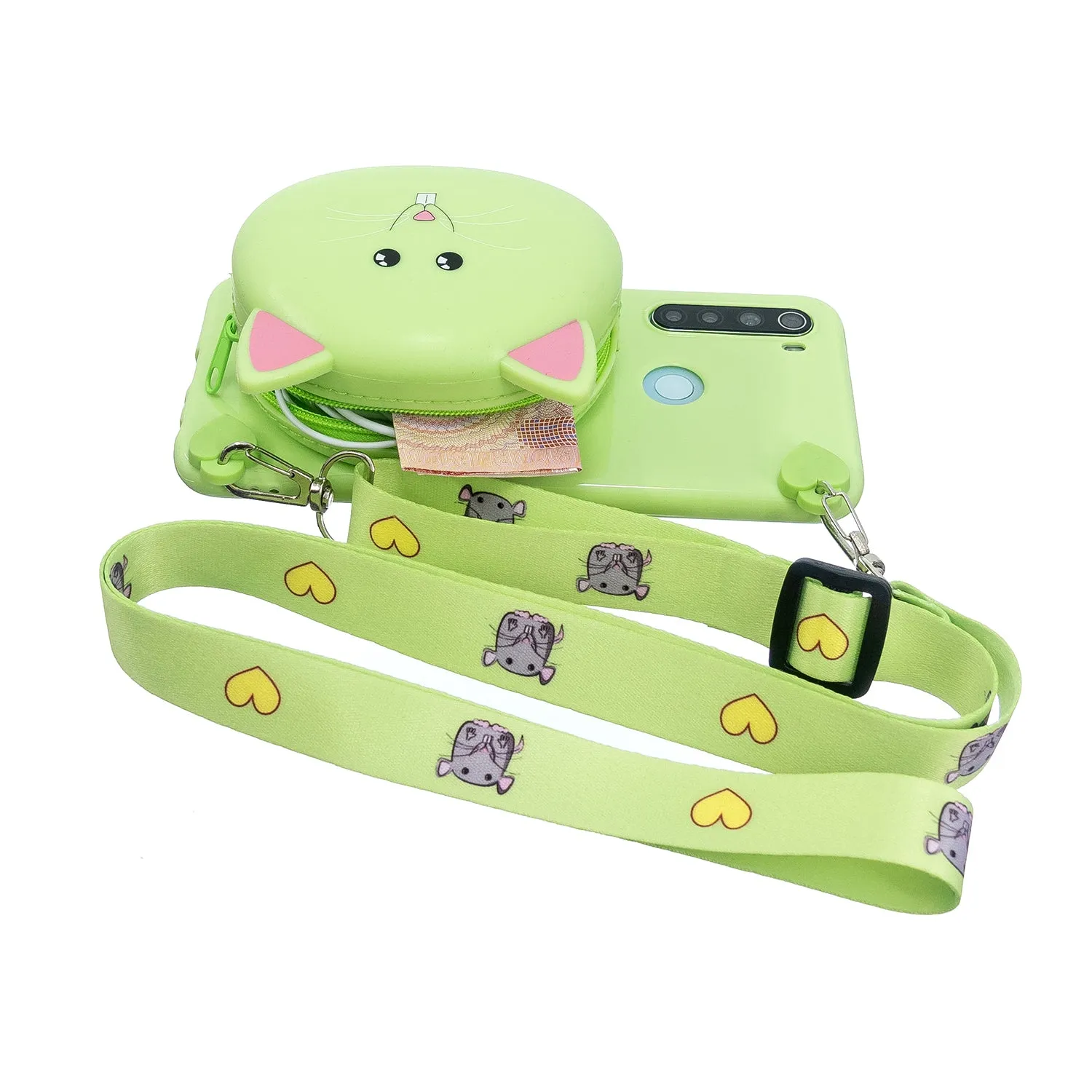For Redmi Note 8/8T/8 Pro Cellphone Case Mobile Phone Shell Shockproof TPU Cover with Cartoon Cat Pig Panda Coin Purse Lovely Shoulder Starp  Purple