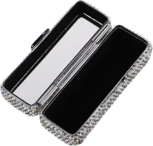 FRCOLOR Portable Lipstick Storage Box with Built Mirror Rhinestone Lipstick Holder for Travel Compact Makeup Organizer for Purse Shiny Lip Gloss Case for -ups