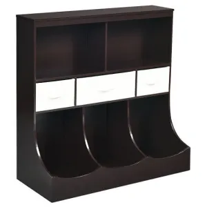 Freestanding Combo Cubby Bin Storage Organizer Unit W/3 Baskets-Brown - Color: B
