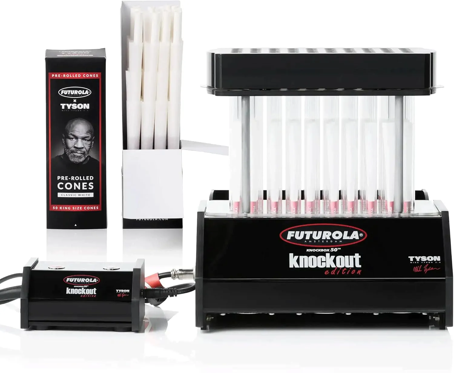 Futurola Tyson KB50 Knockout Edition (Standard Filling Kit) with Pre-Rolled Cones - Perfect for Pre-Rolled Cones of Various Sizes - Fill 50 Pre-Rolled Cones in just 2 Minutes
