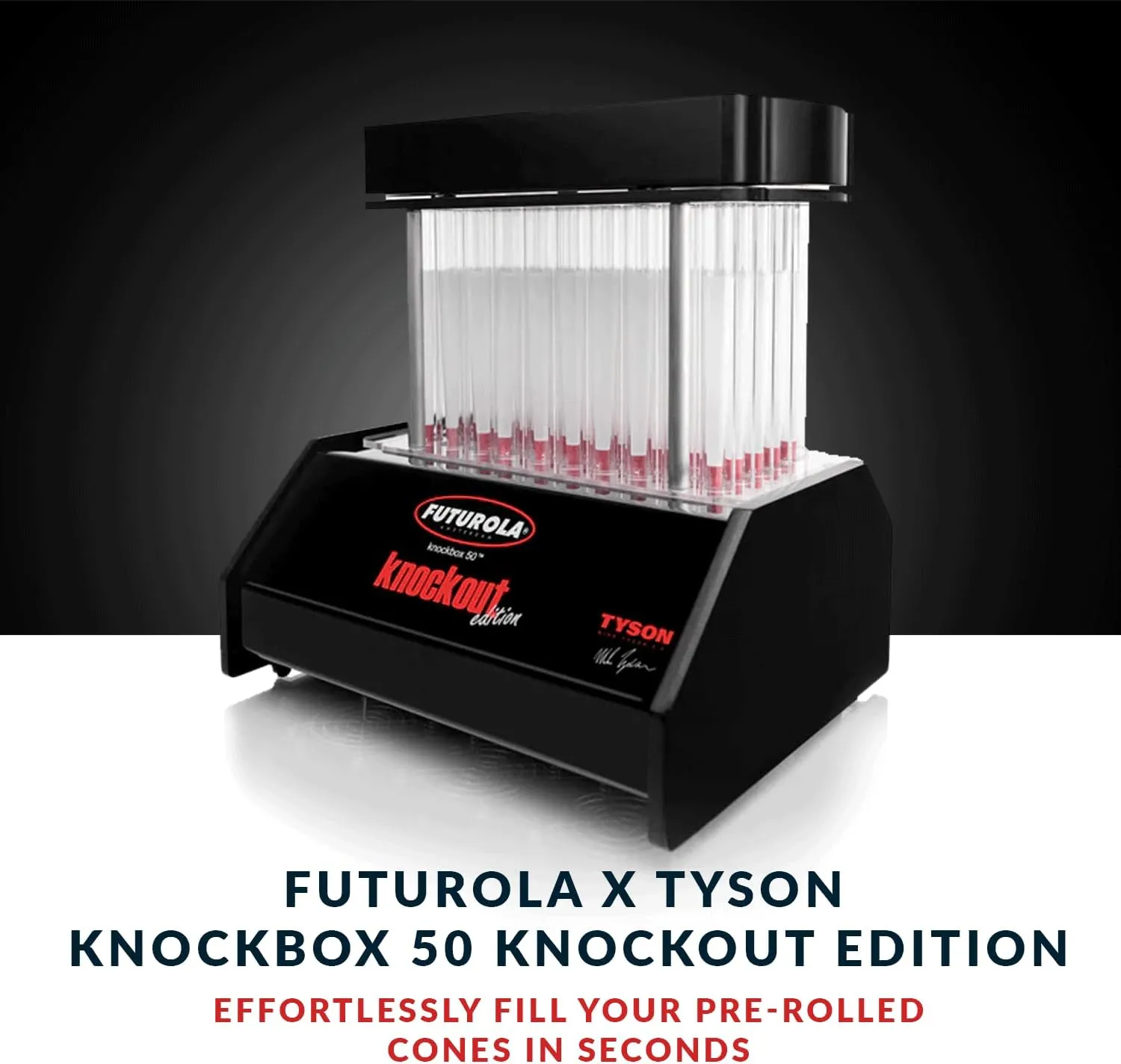 Futurola Tyson KB50 Knockout Edition (Standard Filling Kit) with Pre-Rolled Cones - Perfect for Pre-Rolled Cones of Various Sizes - Fill 50 Pre-Rolled Cones in just 2 Minutes