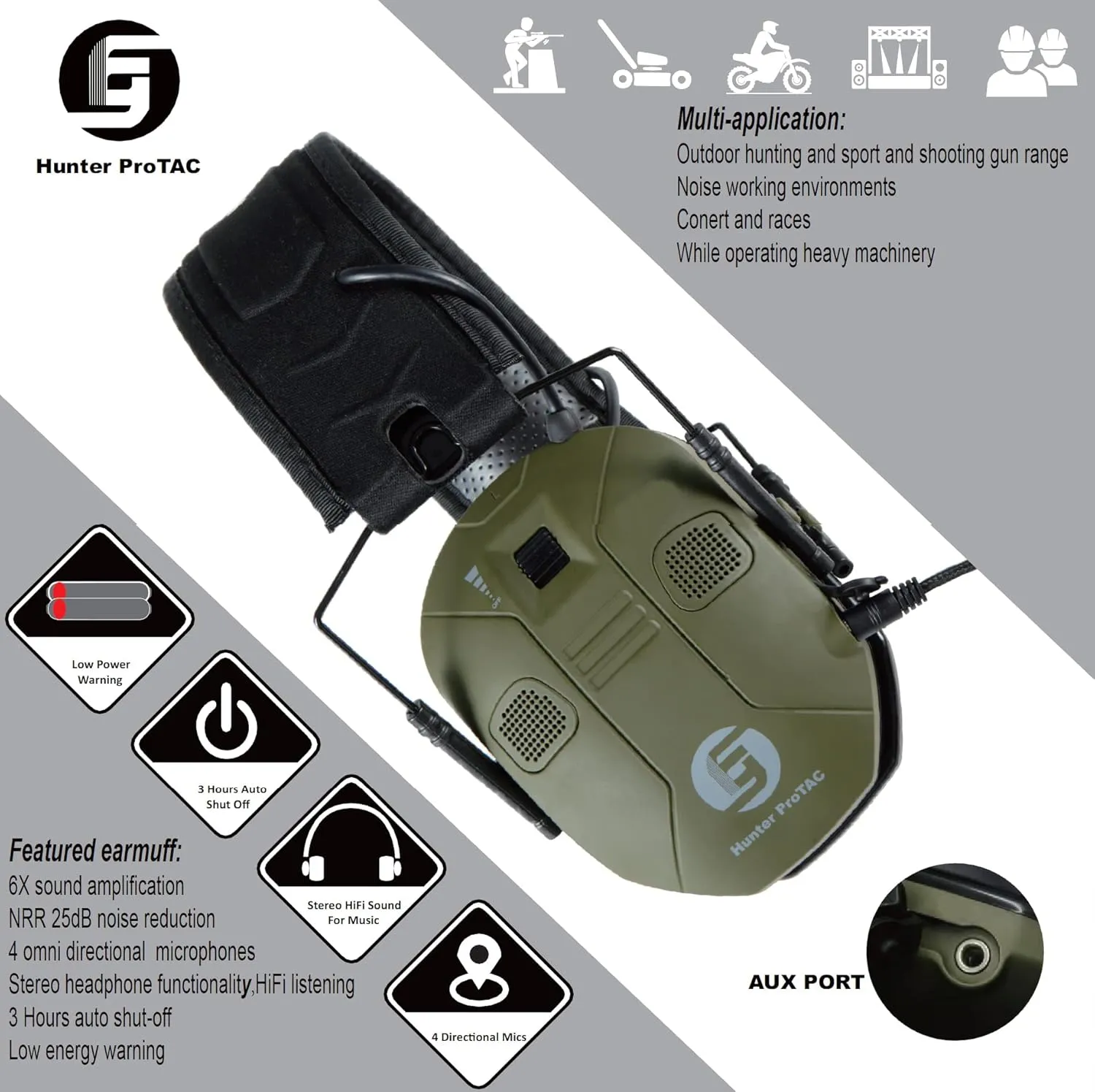 FUYOU 4 Mics Hearing Protection Gun Range,Noise Canceling Ear Protection Electronic Earmuff for Shooting