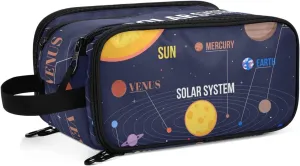 Galaxy Space Seamless Colorful Planets Stars Comets on Black Women's Portable Makeup Bag with Handle, Cosmetic Bag, Travel Cosmetic Bag Durable Toiletry Storage Organizer 11 x 7 x 5.7 inch