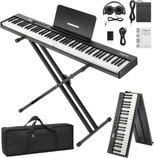 GAOMON Folding Piano Keyboard,Portable Piano Keyboard 88 Keys for Beginner,Full Size Digital Piano with Piano Stand,Sustain Pedal,Headphones, Handbag, Bluetooth, USB MIDI for Beginner,Kids,Adult