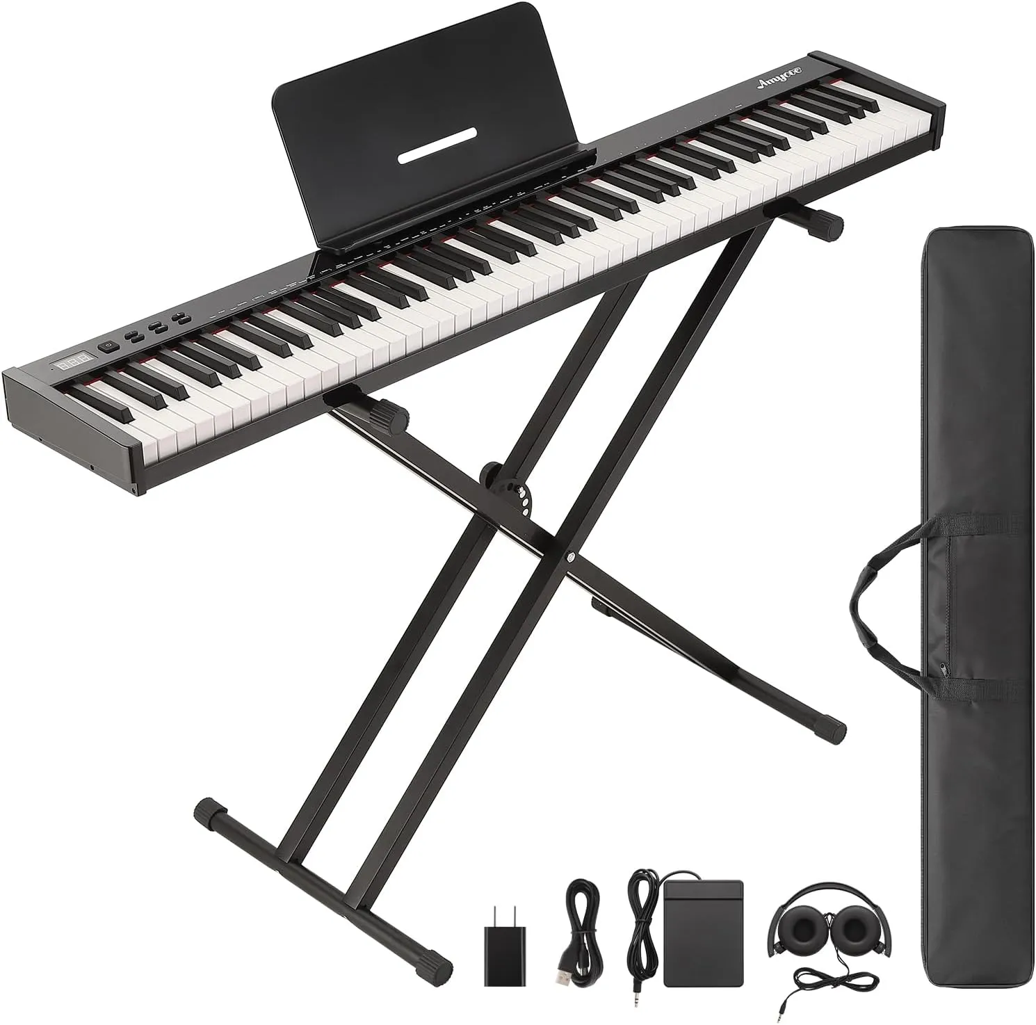 GAOMON Piano Keyboard 88 Keys Semi-weighted, Full-Size Electric Keyboard Piano for Beginners,Portable Keyboard with Stand,Headphones,Sustain Pedal,Handbag,Bluetooth, USB MIDI