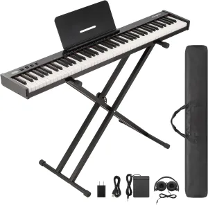 GAOMON Piano Keyboard 88 Keys Semi-weighted, Full-Size Electric Keyboard Piano for Beginners,Portable Keyboard with Stand,Headphones,Sustain Pedal,Handbag,Bluetooth, USB MIDI