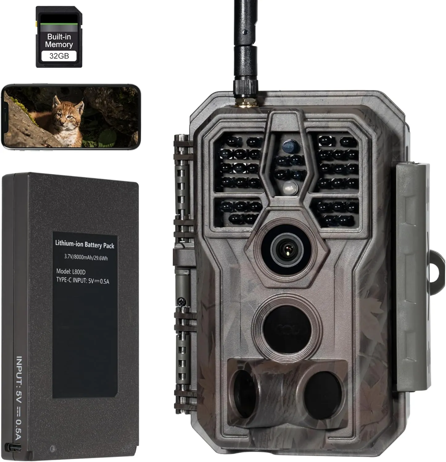 GardePro E8PMB Trail Camera, WiFi Bluetooth, Rechargeable 8000mAh Battery, Built-in SD Card, 64MP 1296p, Fast 0.1s Trigger Speed Motion Activated, No Glow Night Vision, for Hunting, Deer Camera