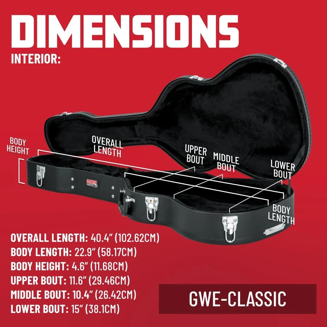 Gator Cases Traditonal Series Hard-Shell Wood Case for Classical Style Acoustic Guitars, (GWE-CLASSIC)