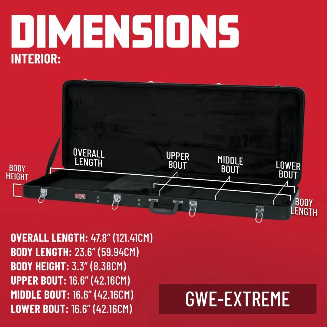 Gator Cases Traditonal Series Hard-Shell Wood Case for Extreme-Shape Electric Guitar Bodies, Fits Flying V, Explorer, Warlock, and More, up to 47.5" in Length (GWE-EXTREME)