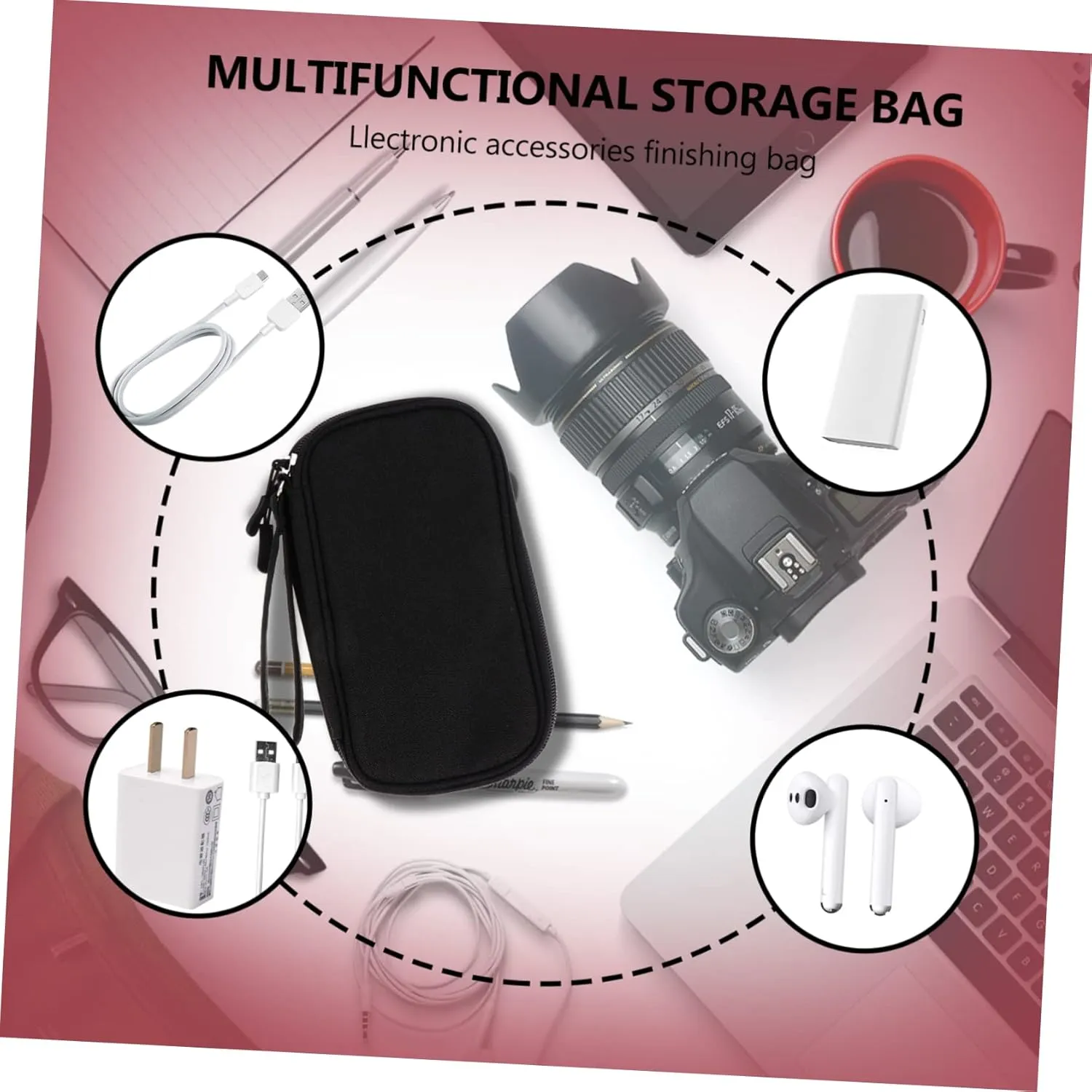 Gatuida 3 Pcs Data Cables Pouch Earphone Storage Bag Portable Power Bank Bag Usb Cable Carrier Small Organizing Pouch
