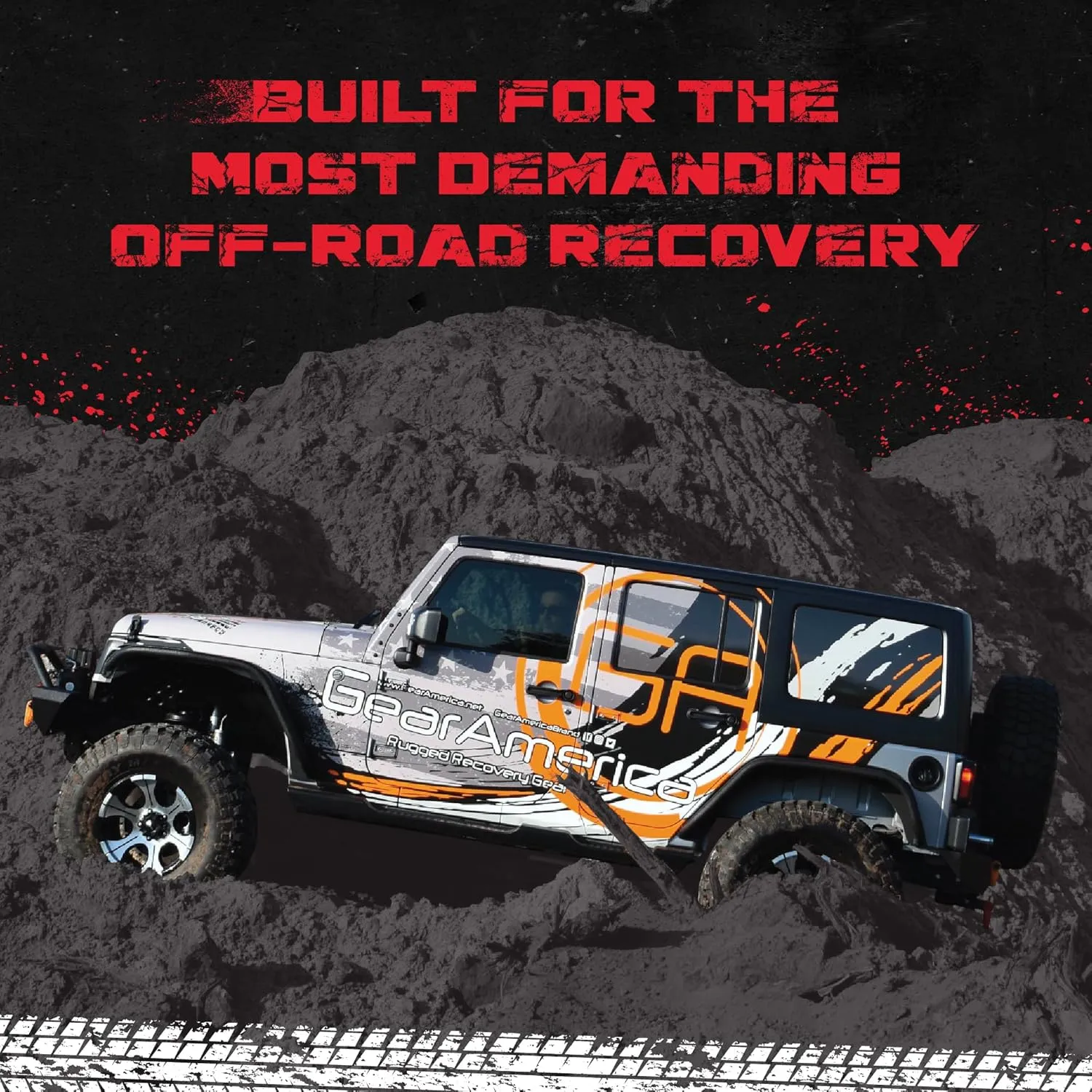 GearAmerica Heavy Duty Tow Strap - 3" x 20' - 35,053 lb Break Strength Tree Saver Winch & Recovery Rope for Offroad - Weather Resistant Triple Reinforced Loop Design