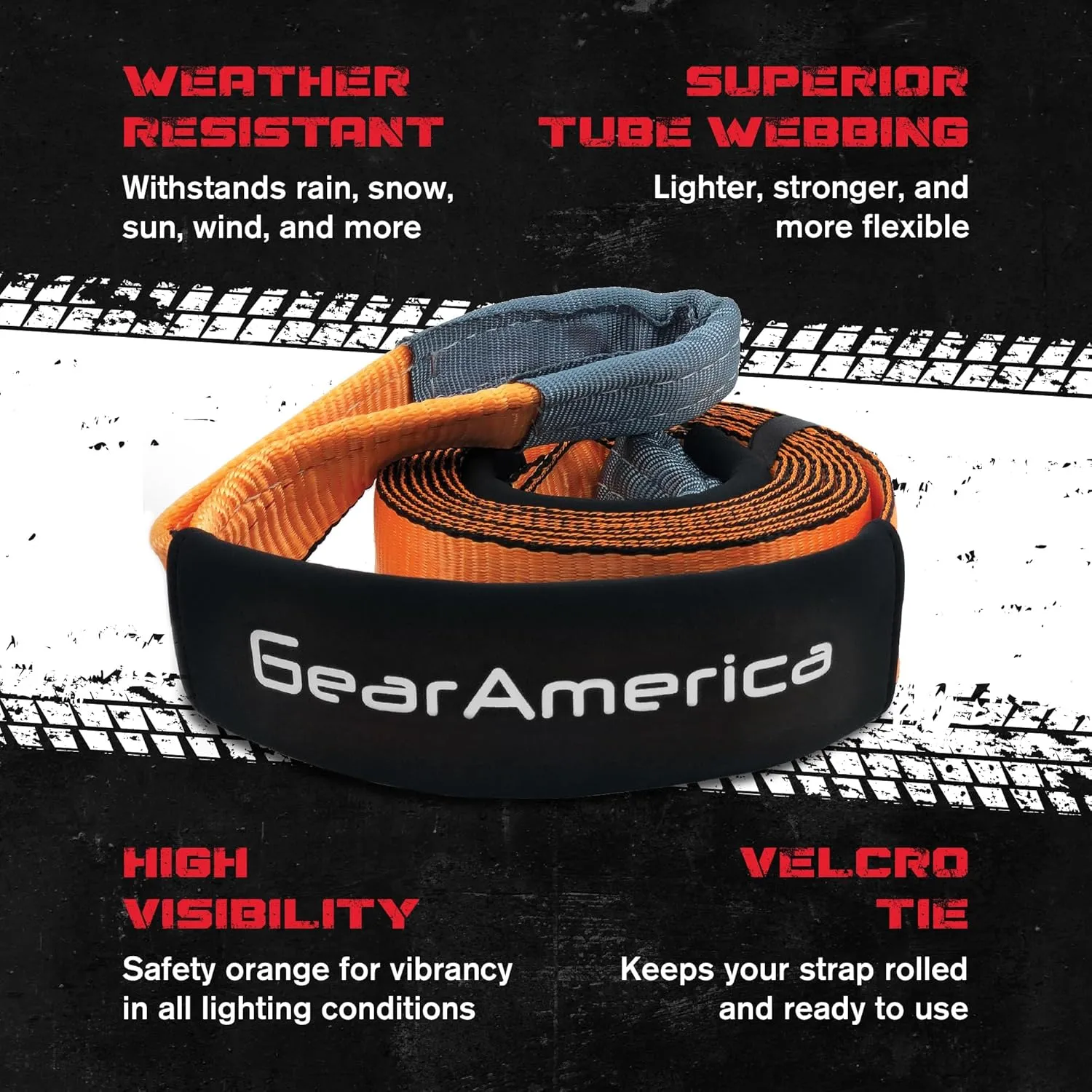 GearAmerica Heavy Duty Tow Strap - 3" x 20' - 35,053 lb Break Strength Tree Saver Winch & Recovery Rope for Offroad - Weather Resistant Triple Reinforced Loop Design