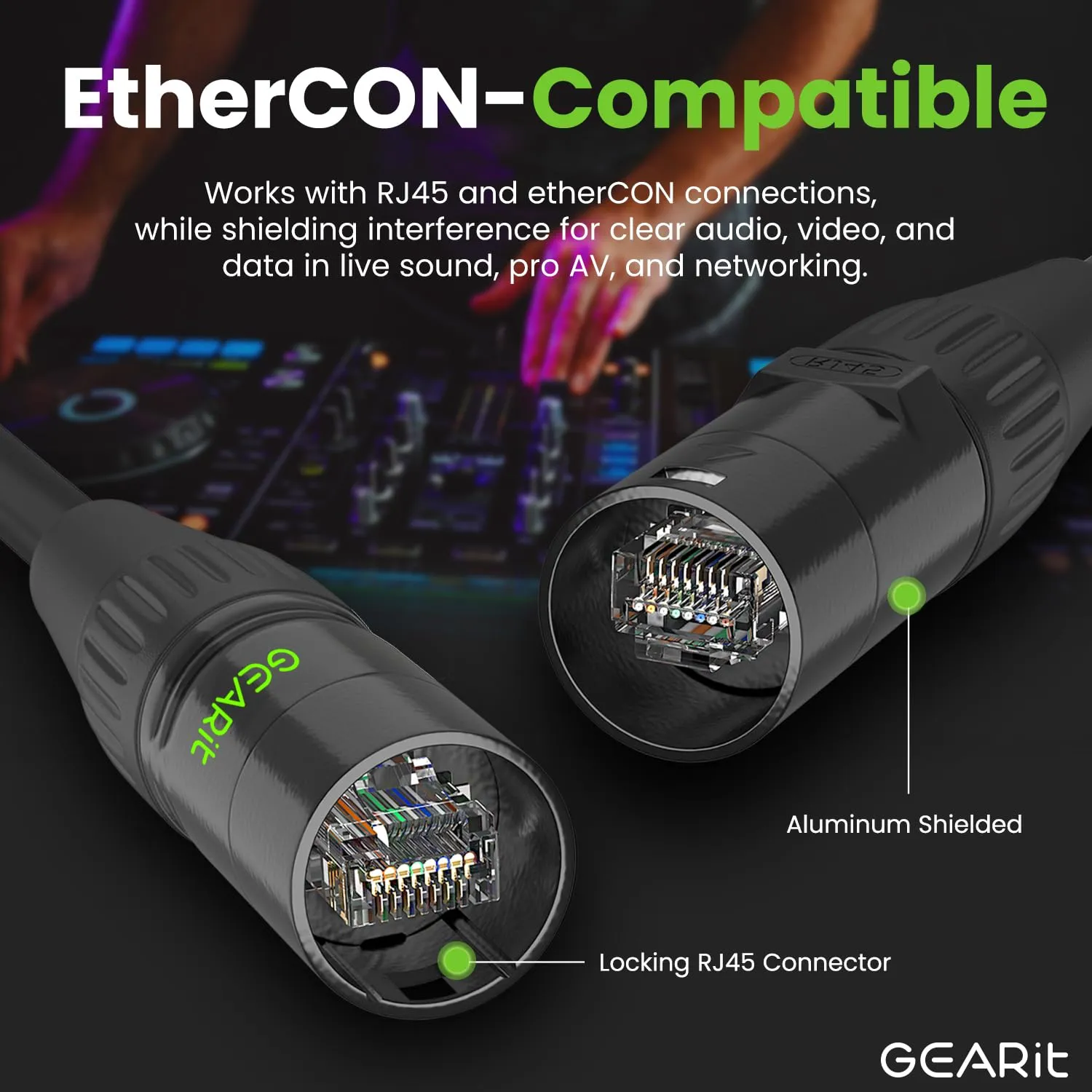 GEARit Shielded CAT6 Ethercon Cable (50 Feet) Professional Audio & Lighting RJ45 EtherCON-Compatible Cable for Studio, Stage, Concerts - 50ft Black