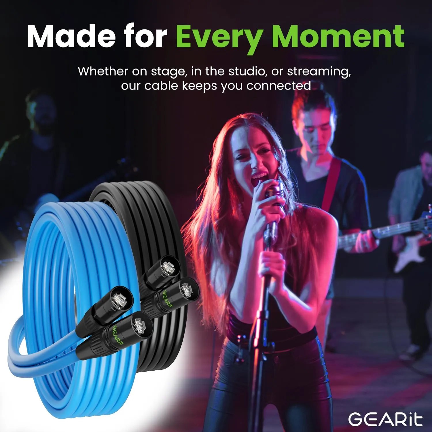 GEARit Shielded CAT6 Ethercon Cable (50 Feet) Professional Audio & Lighting RJ45 EtherCON-Compatible Cable for Studio, Stage, Concerts - 50ft Black