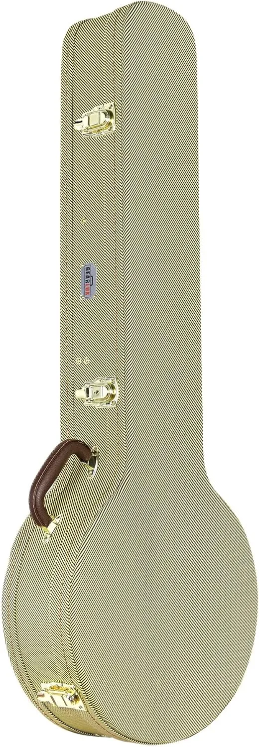 Gearlux 4-String and 5-String Banjo Hard Case with Exterior Lock and Key, Interior Accessory Compartment, and Plush Interior Padding - Tweed
