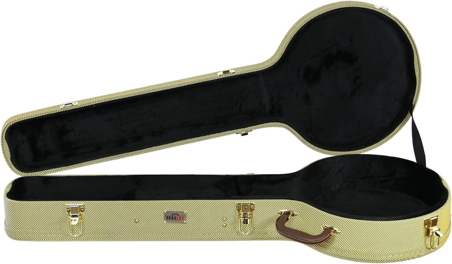 Gearlux 4-String and 5-String Banjo Hard Case with Exterior Lock and Key, Interior Accessory Compartment, and Plush Interior Padding - Tweed