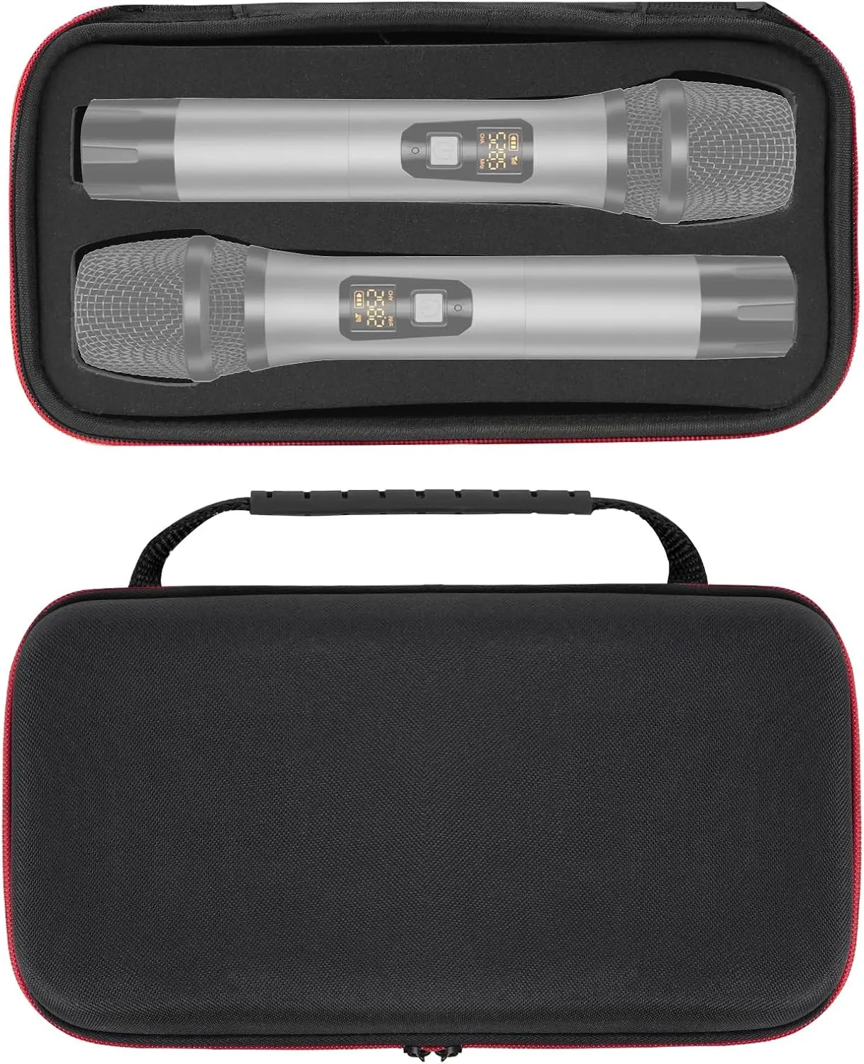 Geekria for Creators Dual Microphones Case Compatible with Bietrun SY-WXM-2, WXM02, WXM19, WXM31, Shure BLX2/PG58, Hard Shell Mic Carrying Case, Travel Protective Bag with Cable Storage (Black)