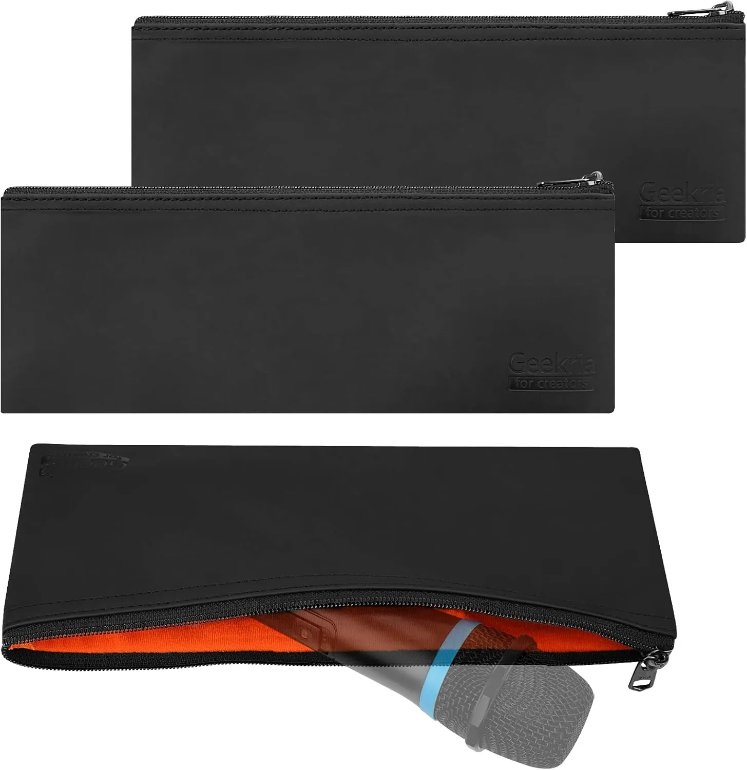Geekria for Creators Microphone Zippered Pouch 3 Pack Compatible with Shure SM86, PGA48, PGA58, Audio-Technica ATR1100x, ATR1200x, TONOR TW-820, RODE Podcaster Travel Protective Bag (Size L)