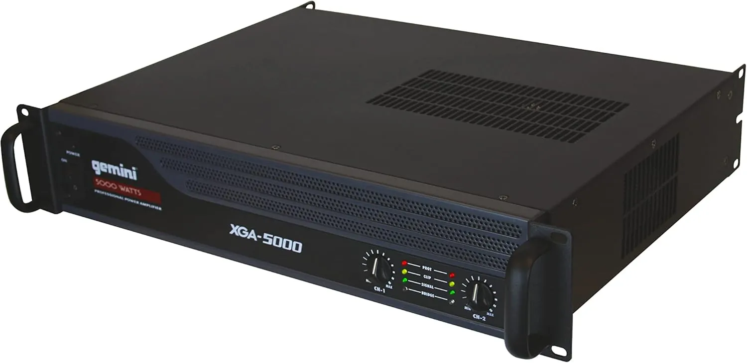 Gemini Professional 5000W 2-Channel Power Amplifier – High-Powered DJ & PA Audio Amp with XLR/RCA Inputs, Bridge Mode, Built-in Protection & Cooling for Live Sound & Installations