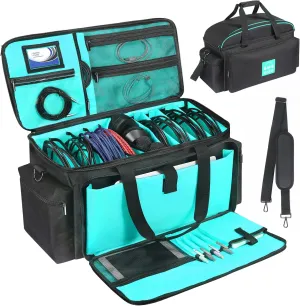 Gig Bag, Large Cable File Bag DJ Gear Storage Organizer with Detachable Padded Bottom and Dividers, Travel Gig Bag for Cords Sound Equipment Musician Accessories (Blue)