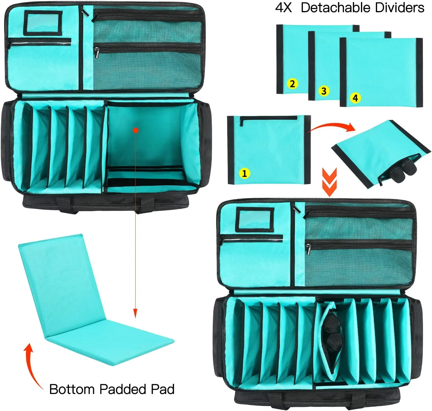 Gig Bag, Large Cable File Bag DJ Gear Storage Organizer with Detachable Padded Bottom and Dividers, Travel Gig Bag for Cords Sound Equipment Musician Accessories (Blue)