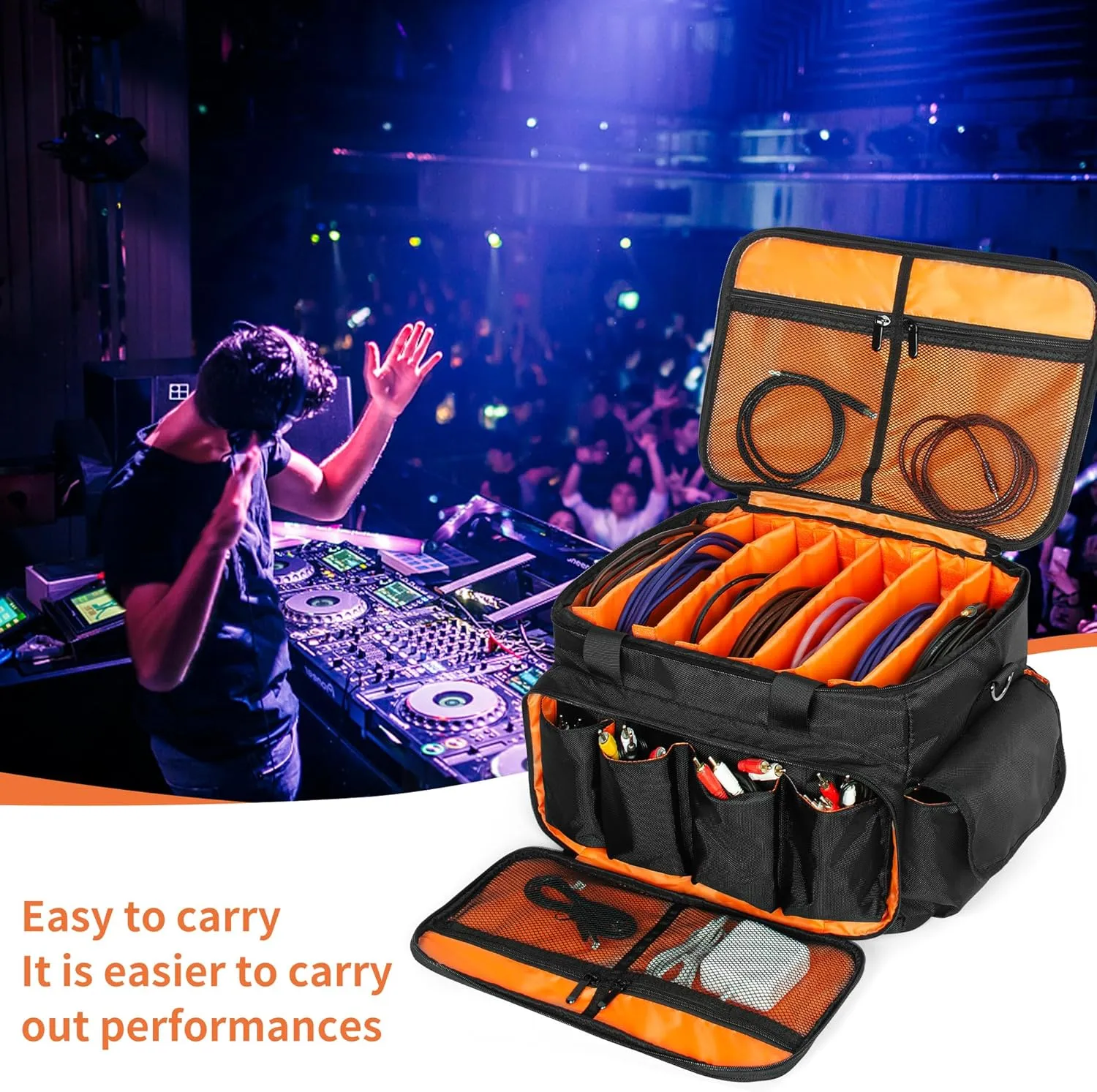 Gig Band Cable File Bag With Adjustable Dividers Dj Gig Bag for Cables, Cords,DJ Gear,Sound Instrument and Accessories 16L x 11W x 12H inch