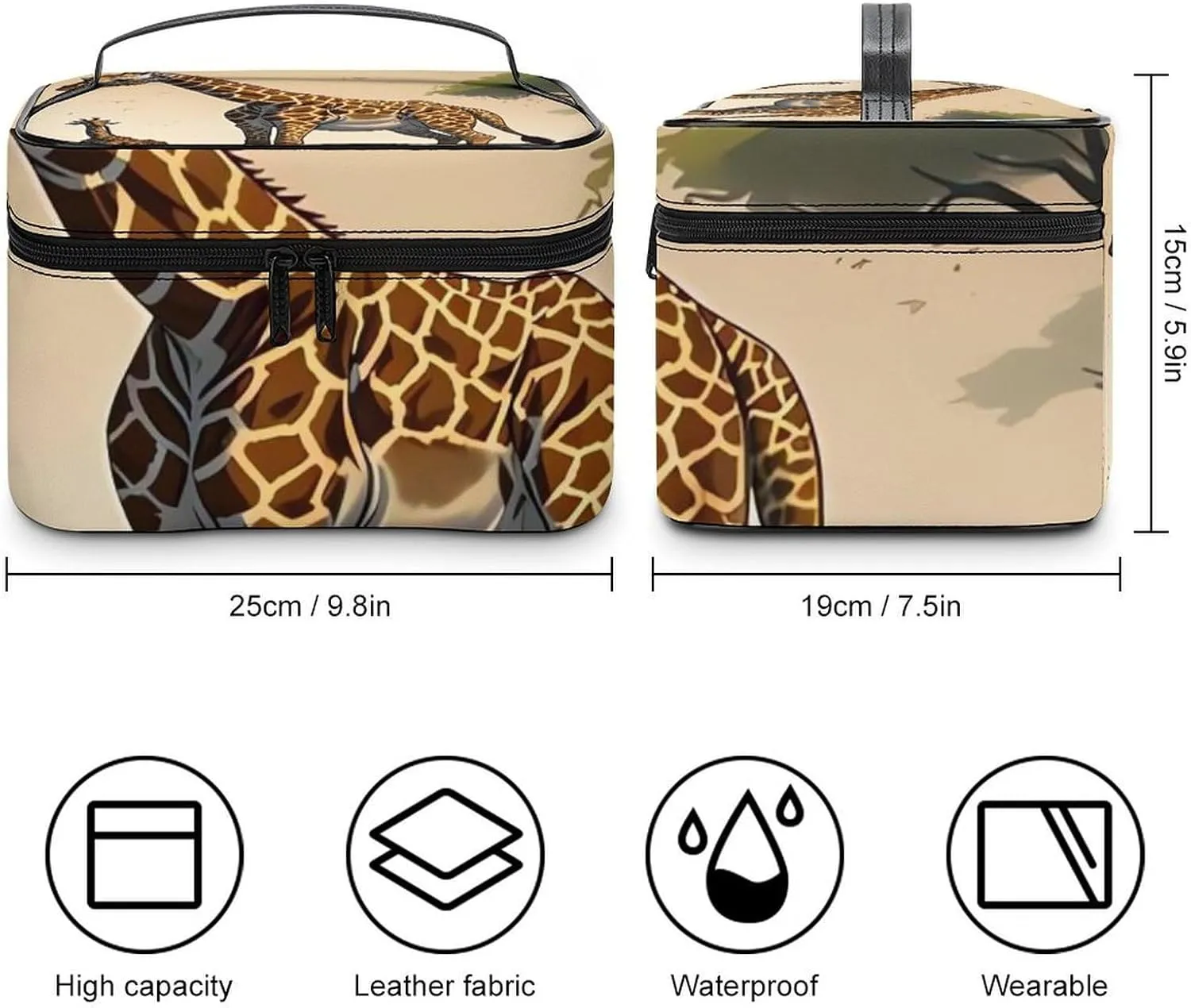 GiraffeTravel Makeup Bag Cosmetic Bags for Women Waterproof Portable Make Up Organizer