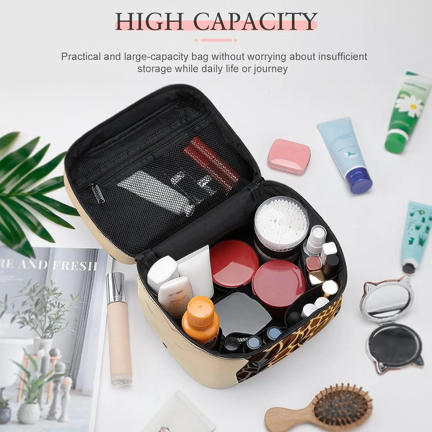 GiraffeTravel Makeup Bag Cosmetic Bags for Women Waterproof Portable Make Up Organizer