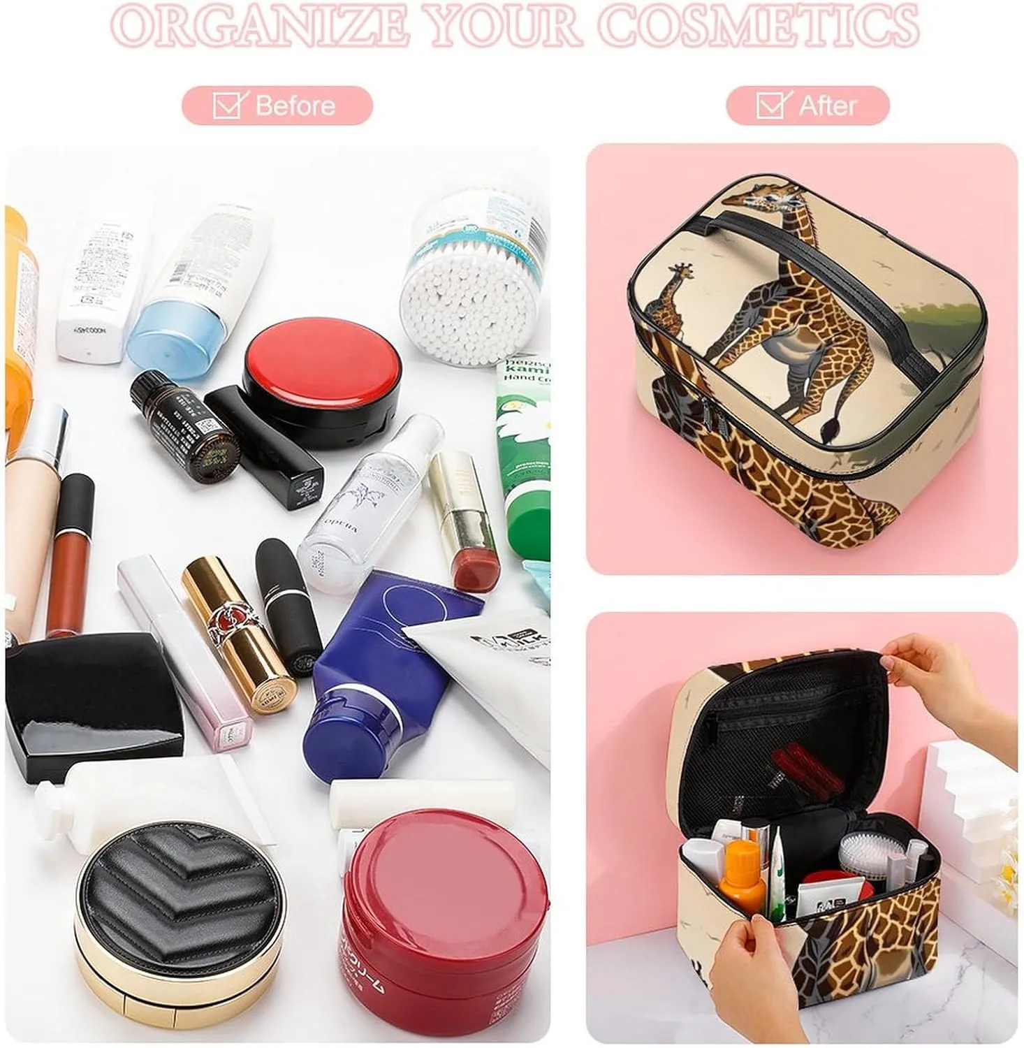 GiraffeTravel Makeup Bag Cosmetic Bags for Women Waterproof Portable Make Up Organizer
