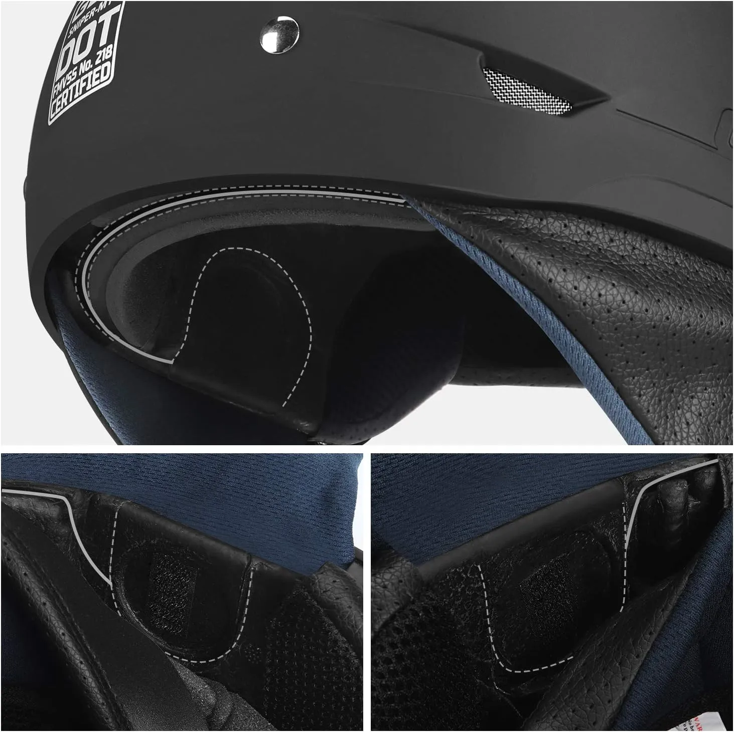 GLX M14 Open Face Motorcycle Helmet - Matte Black, Large - DOT Approved