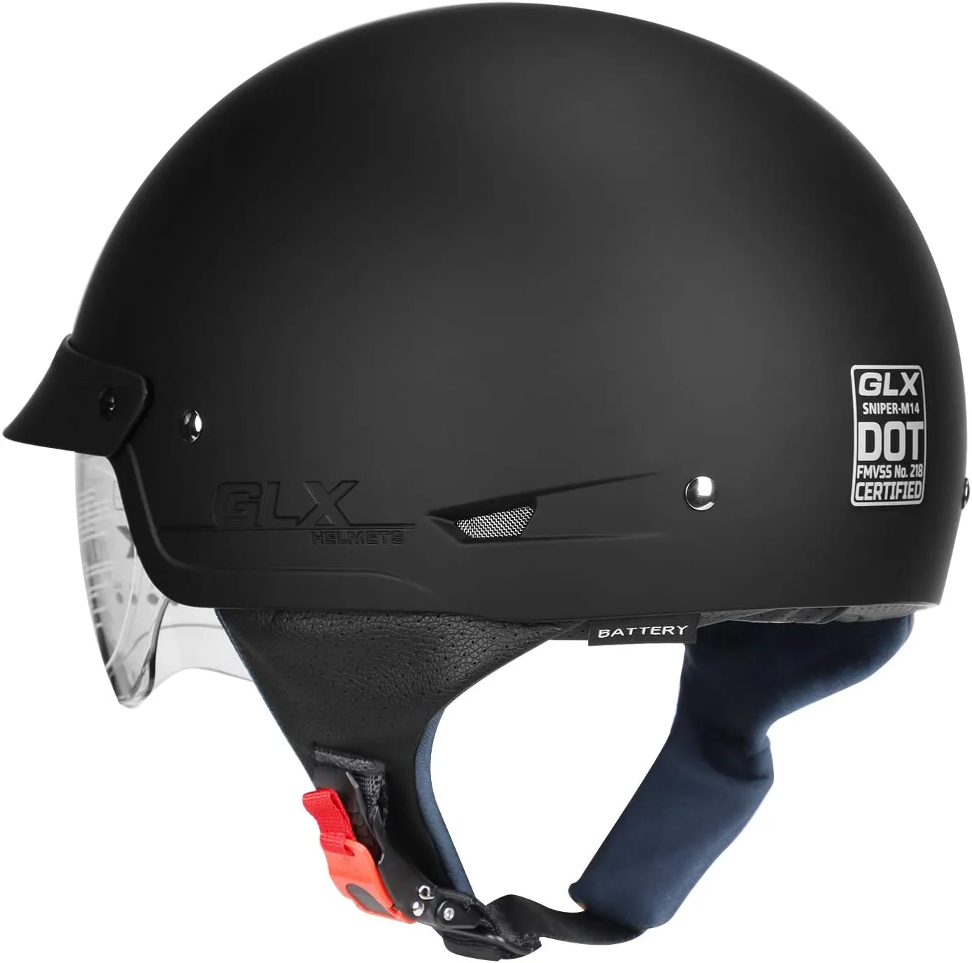 GLX M14 Open Face Motorcycle Helmet - Matte Black, Large - DOT Approved