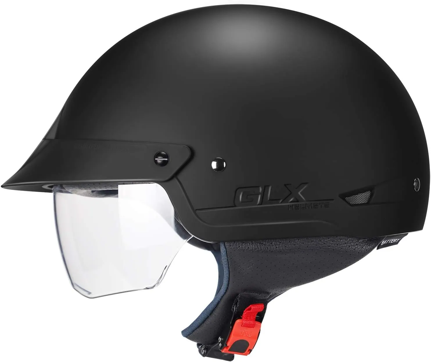 GLX M14 Open Face Motorcycle Helmet - Matte Black, Large - DOT Approved