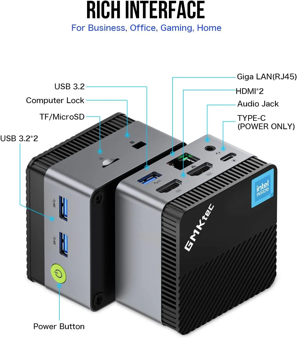 GMKtec Mini PC N97 Preinstalled Windows 11 Pro, G5 Micro Desktop Computer, 12th Gen Intel Alder Lake N97 (up to 3.60GHz) 12GB DDR5 256GB Hard Drive for Business, School, Office