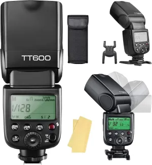 Godox TT600 GN60 2.4G 1/8000s Camera Flash Speedlite, 230 Full Power Flashes, 0.1-2.6s Recycle Time, Compatible for Canon, Nikon, Pentax, Olympus and Other DSLR Cameras with Standard Hotshoe & Filte
