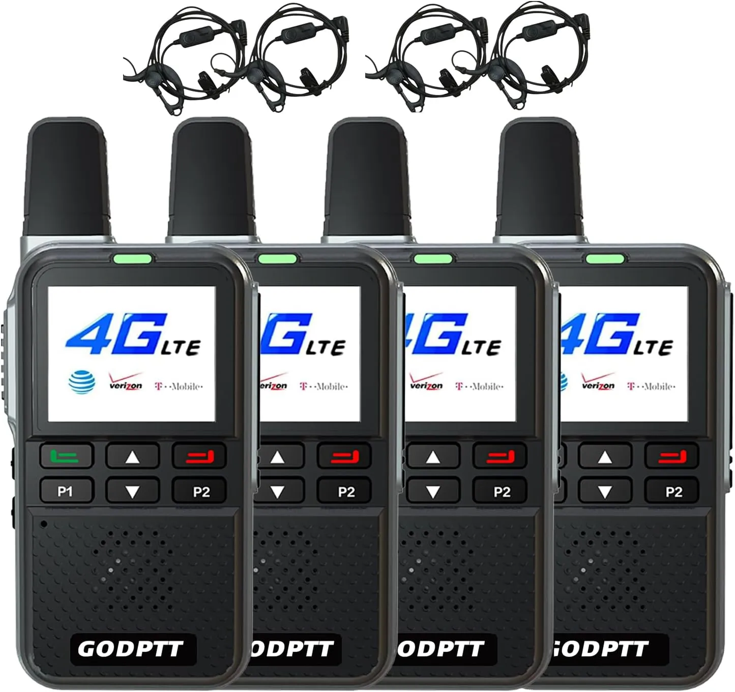 GODPTT 4G PoC Long Range Walkie Talkies with SIM Cards - Unlimited Range Global Push-to-Talk Radios, Portable One-Touch PTT Two-Way Radios for Outdoor, Construction & Fleet Communication (V808S-4Pack)