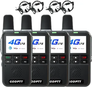 GODPTT 4G PoC Long Range Walkie Talkies with SIM Cards - Unlimited Range Global Push-to-Talk Radios, Portable One-Touch PTT Two-Way Radios for Outdoor, Construction & Fleet Communication (V808S-4Pack)