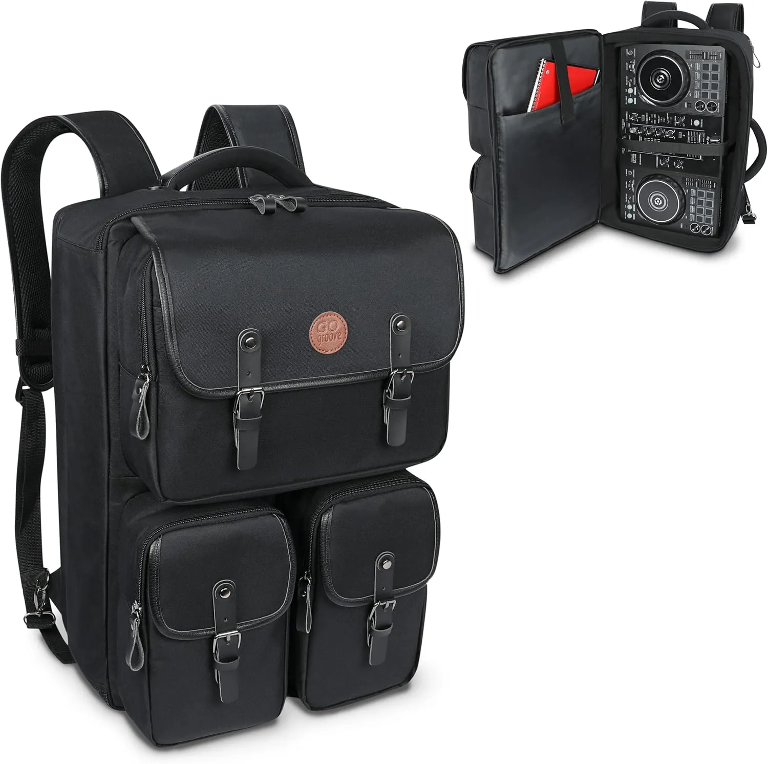 GOgroove DJ Controller Backpack - DJ Mixer Case Compatible with Pioneer DJ DDJ 400 DJ Controller, DJ Headphones, Controller Stand, and More DJ Equipment with Customizable & Scratch Resistant Interior