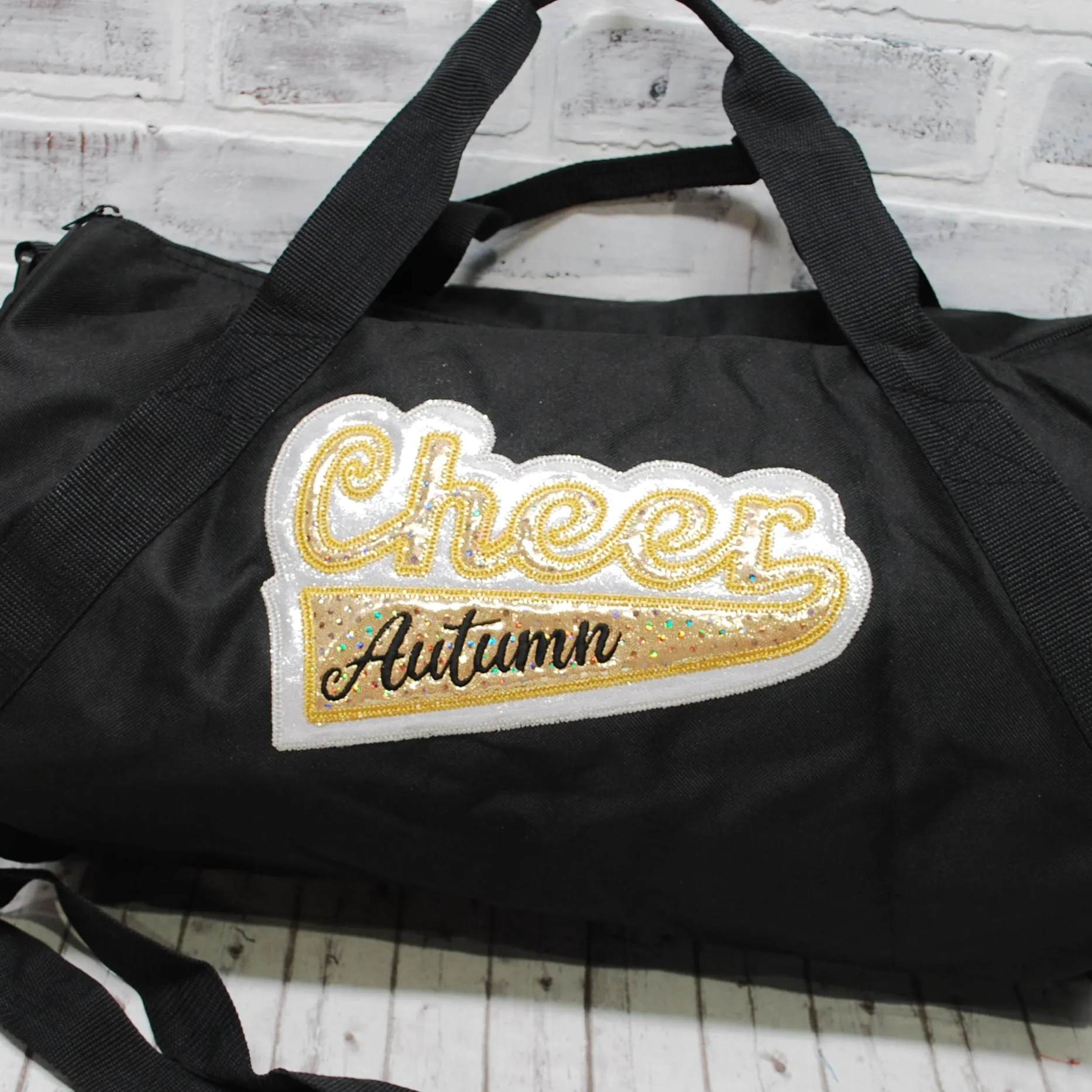 Gold and Silver Shimmer Personalized Cheer Tote or Duffle Bag