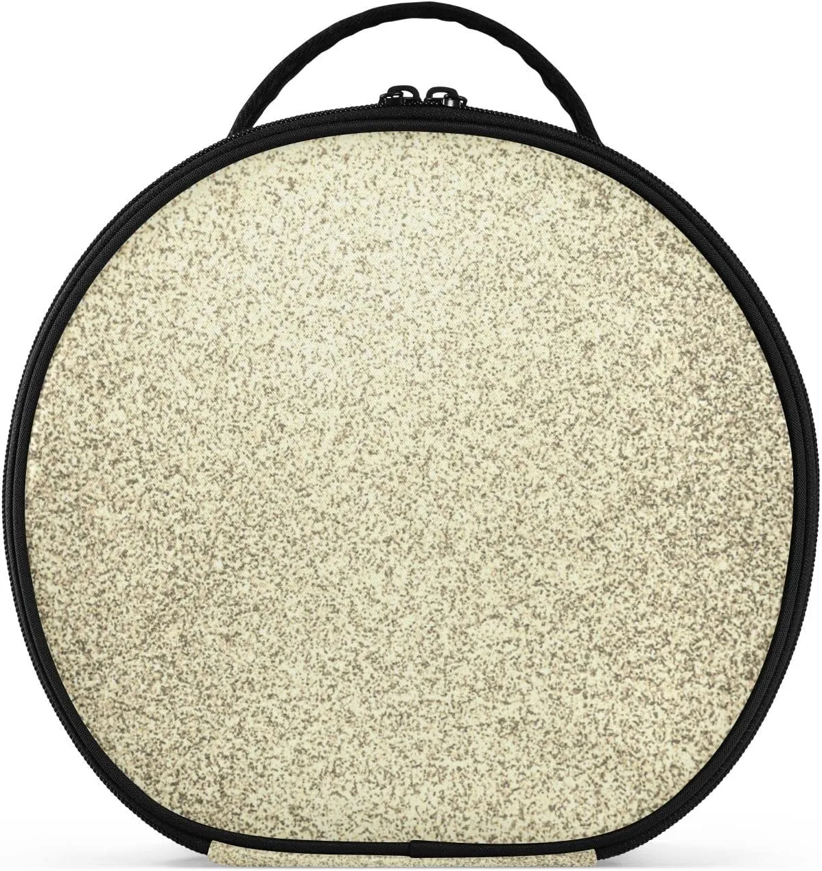 Gold Golden Glitter and Glare Pattern Women's Portable Round Makeup Bag with Handle, Cosmetic Bag, Adjustable Dividers, Travel Cosmetic Storage 11 x 3.5 x 10 inch