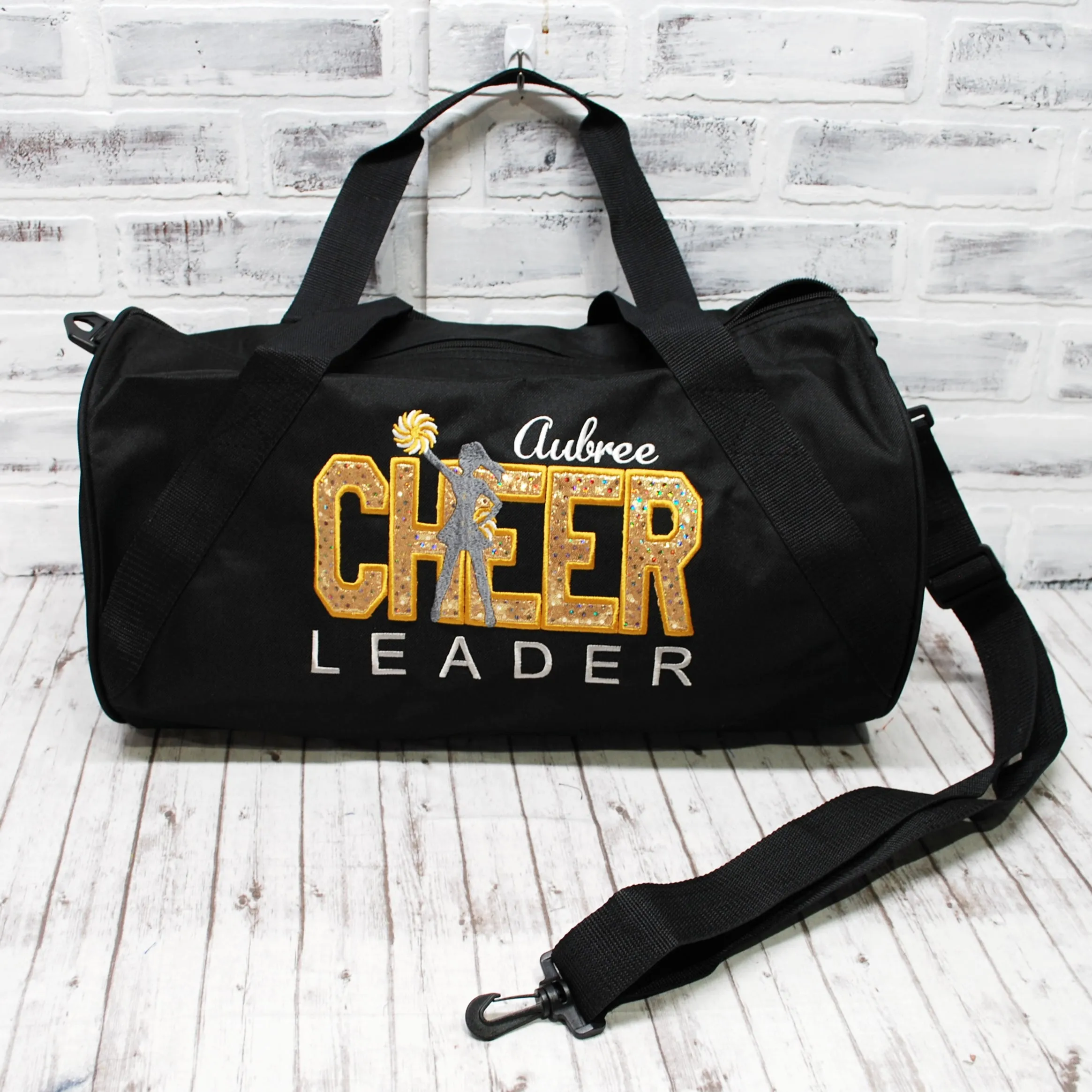 Gold Sparkle on Purple Personalized Cheer Tote or Duffle Bag