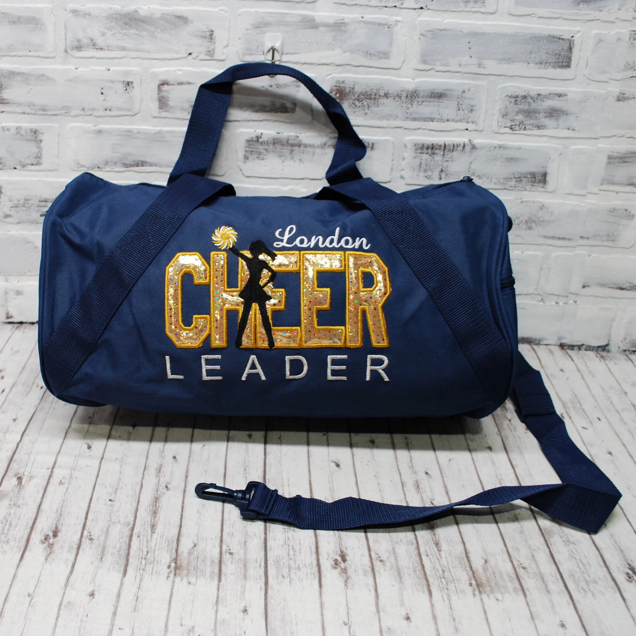 Gold Sparkle on Purple Personalized Cheer Tote or Duffle Bag