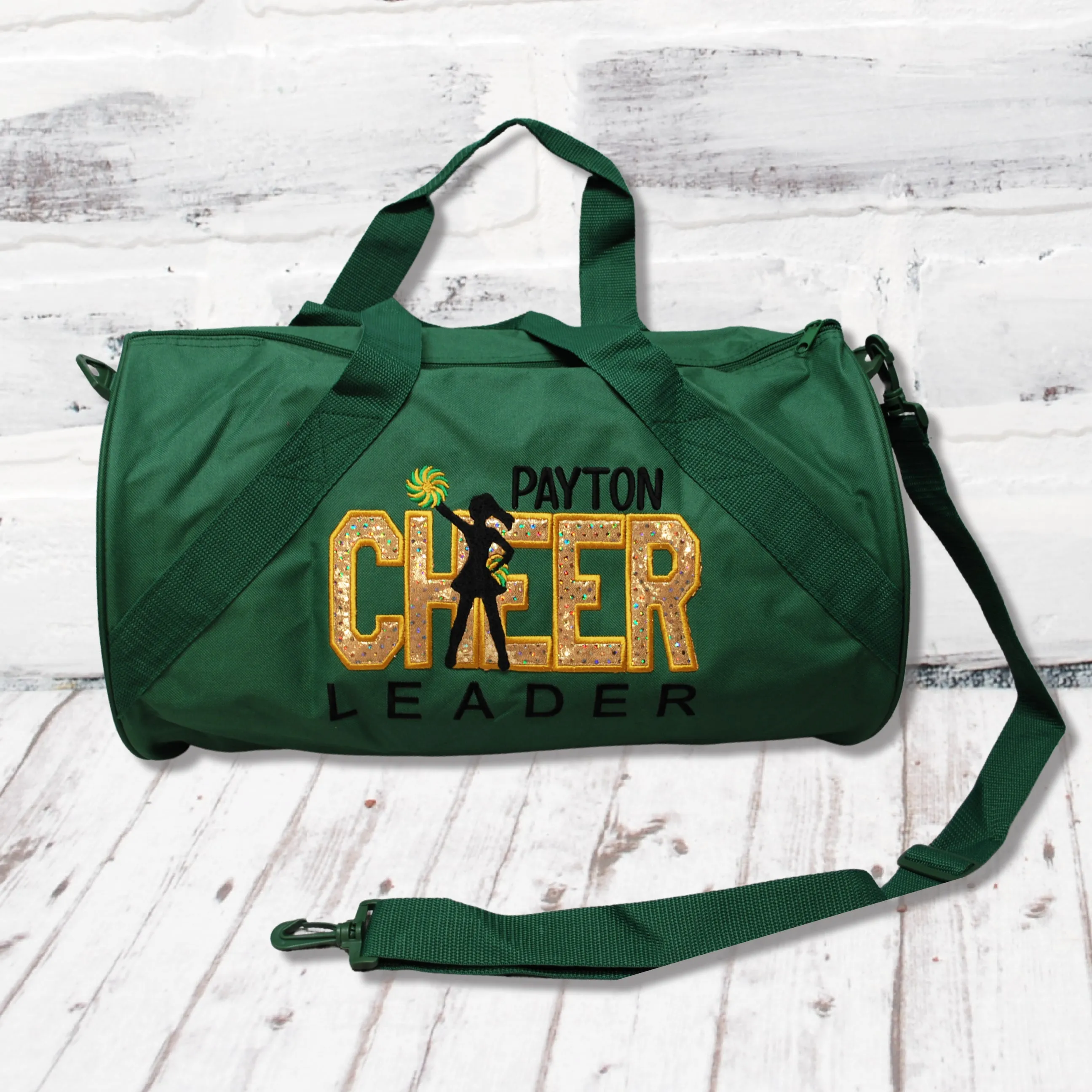 Gold Sparkle on Purple Personalized Cheer Tote or Duffle Bag