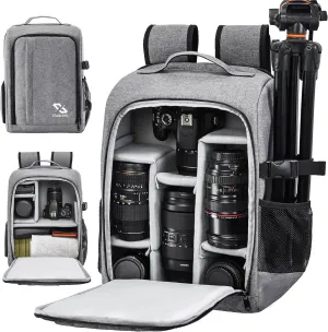 Golkcurx Camera Bag for DSLR/SLR Cameras，Camera Backpack Waterproof for Photographers Grey L