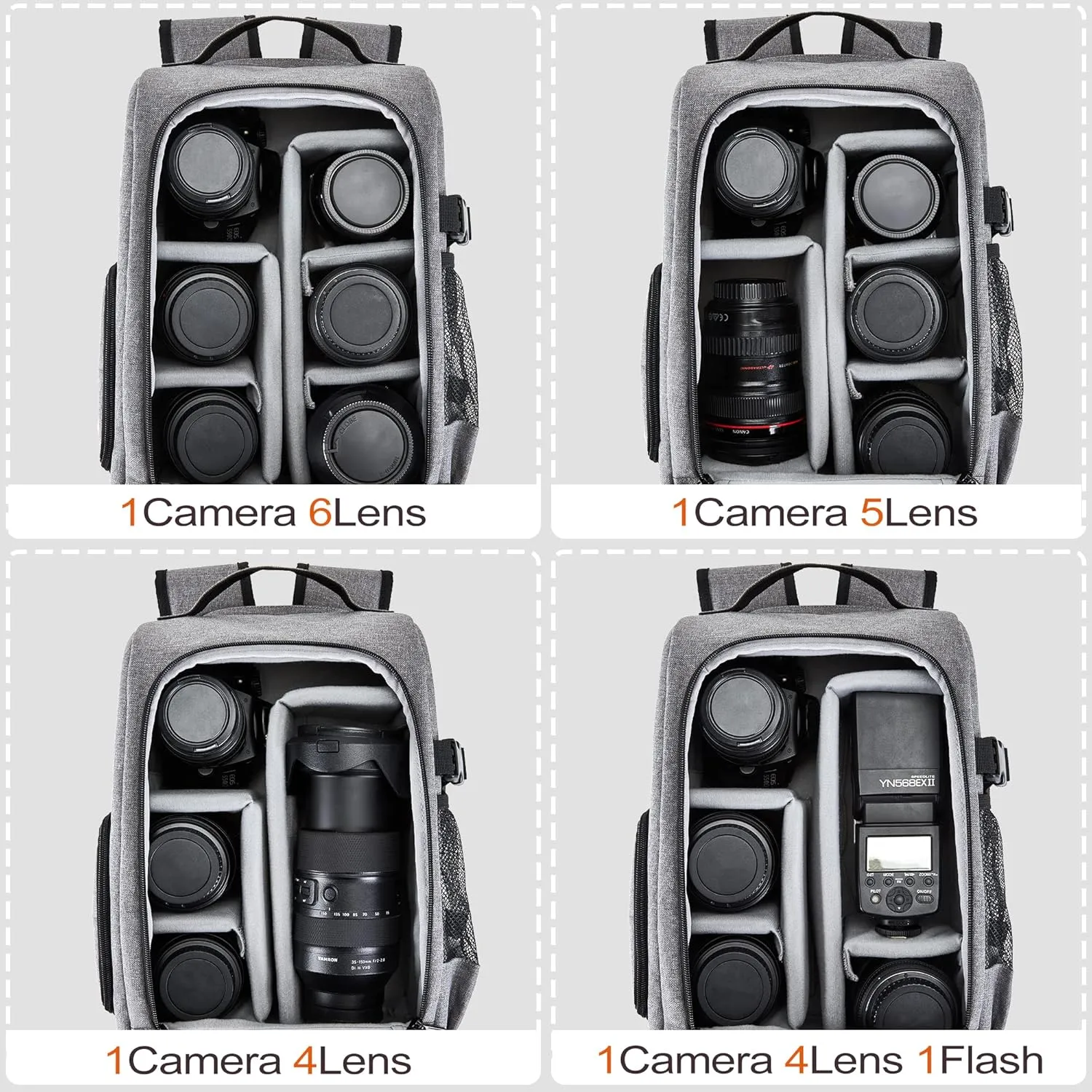 Golkcurx Camera Bag for DSLR/SLR Cameras，Camera Backpack Waterproof for Photographers Grey L